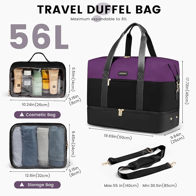 LOVEVOOK Weekender Bag for Women, Large Duffle Bag for Travel with 2 Packing Cubes, Carry on Overnight Bag with Shoe Compartment, Mom Hospital Bags for Labor and Delivery - Image 2