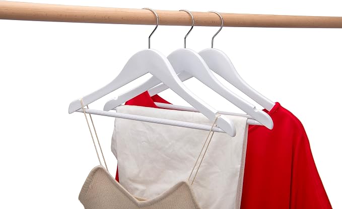 Quality Hangers 80 Pack Kids Hangers 14 Inches - Junior Preteen Youth Wooden Clothes Hanger with Curved Shoulder Swivel Chrome Hook Coated Pant Bar & Nonslip Notches (White, 80) - Image 3