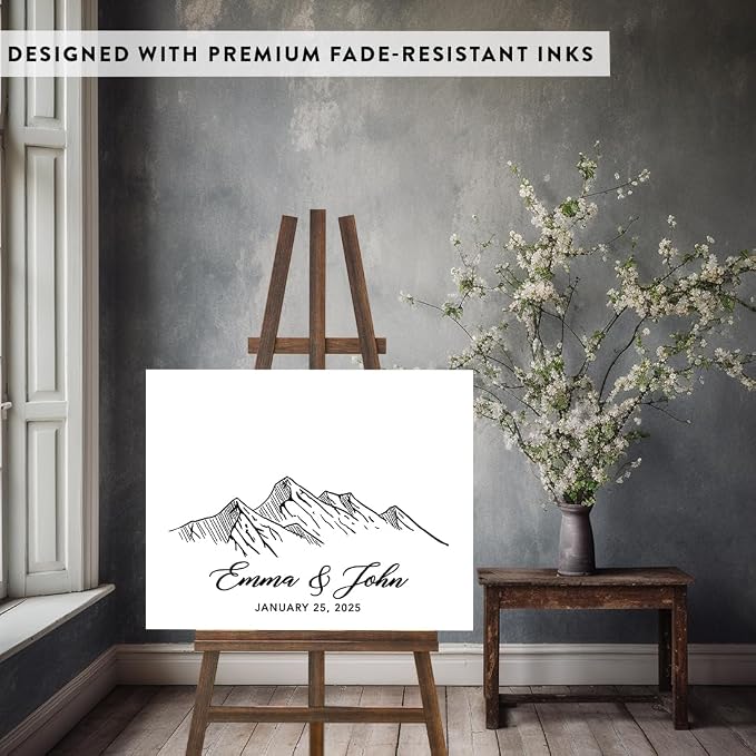 Andaz Press Custom Large Canvas Wedding Guest Book Alternative, 16 x 20 Inches, Monochrome Woodland Mountains Horizontal Personalized Sign Our Canvas Guest Book Signs For Wedding Rustic Woodland Theme - Image 3
