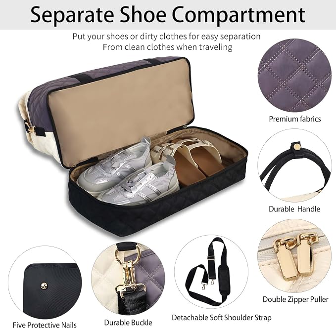 Weekender Bag, Large Travel Duffel Bag for Women, Carry on Overnight Bag with Shoe Compartment and Toiletry Bags - Image 4