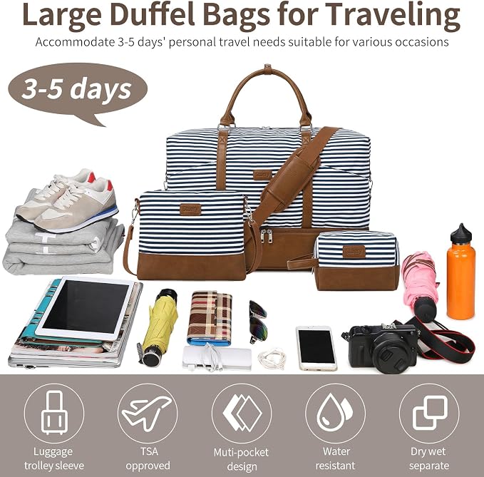 Weekender Bag, Large Travel Duffel Bag for Women, Carry on Overnight Bag with Shoe Compartment and Toiletry Bags - Image 7