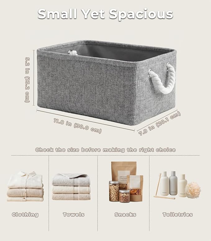 Storage Bins for Shelves - 11.8x7.9x5.2 inch Grey Small Storage Baskets for Organizing, Fabric Storage Cubes Closet Organizer for Home Nursery Gift Decorative (Gray) - Image 2