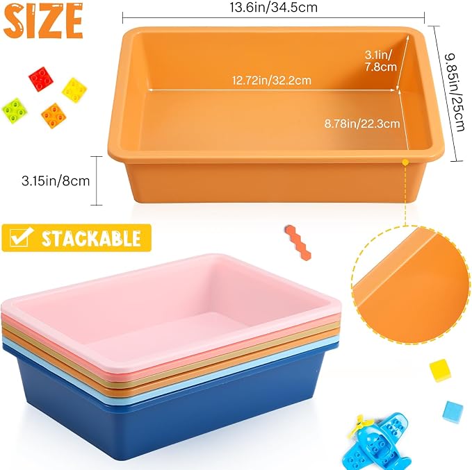18 Pcs Flat Storage Organizer Bins Letter Size Paper Tray Classroom Storage Plastic Art Trays Classroom Pencil Organizer Baskets for School Office Teacher Book Organization(Fresh Color) - Image 3