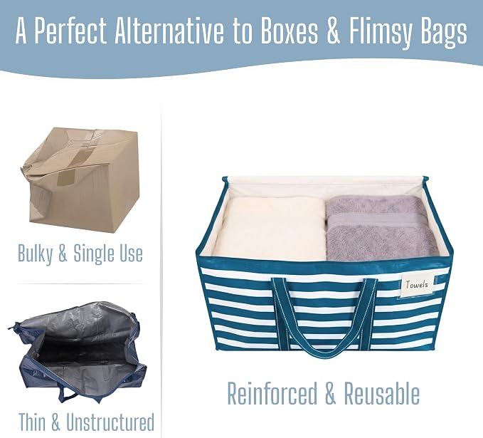 VENO 8 Pack Heavy Duty Moving Bags, Extra Large Storage Bags with Reinforced Handles & Strong Zippers, Foldable & Reusable Moving Box Alternative for Clothes & Dorm Storage - Image 5