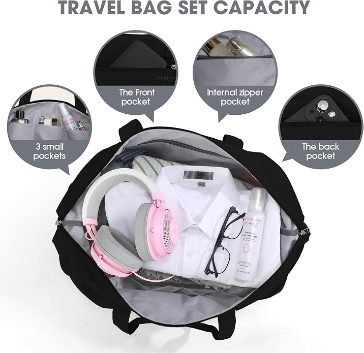 Women's Weekender bag Travel Duffel Bag with Shoe Compartment 21-inch Airline-Approved Carry-On, 2-Piece Overnight Bag Set Personal Item Luggage - Image 4
