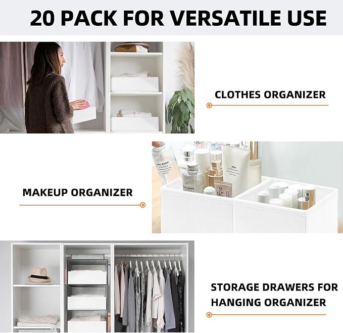 【FAMILY PACK】Drawer Organizer Clothes, 20 Pack Dresser Organizer Bins for Baby Clothes - Underwear Bra Sock Organizer - Fabric Closet Organization and Storage Dividers for Nursery Bedroom Dorm - Image 4