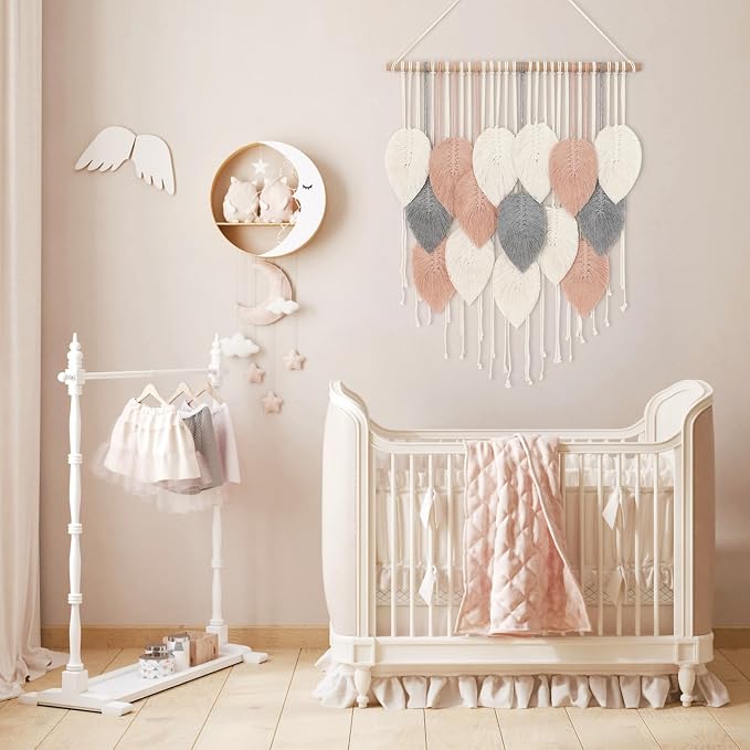Alynsehom Macrame Wall Hanging, Boho Woven Tapestry, Chic Modern Bohemian Handmade Leaf Feather Wall Art Home Decor for Apartment Dorm Living Room Bedroom Nursery Backdrop(23.6" W X 29.5" L) - Image 6