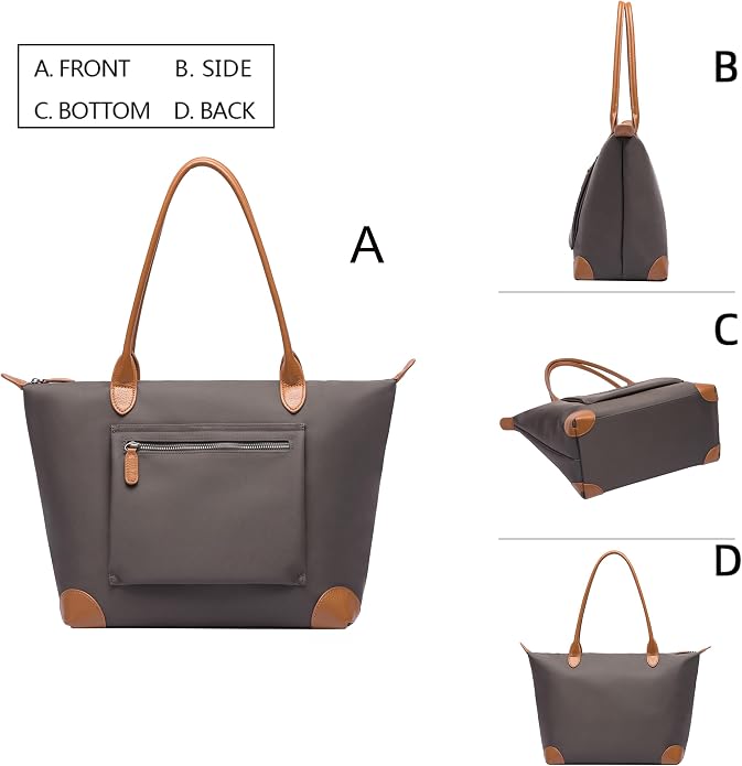 DORIS&JACKY Women Lightweight Tote Bag Designer Leather Work Shoulder Purse | Large Foldable Waterproof Nylon Hobo, Soft Fashion Casual Travel Gym Shopping Handbags with Long Leather Strap - Image 4