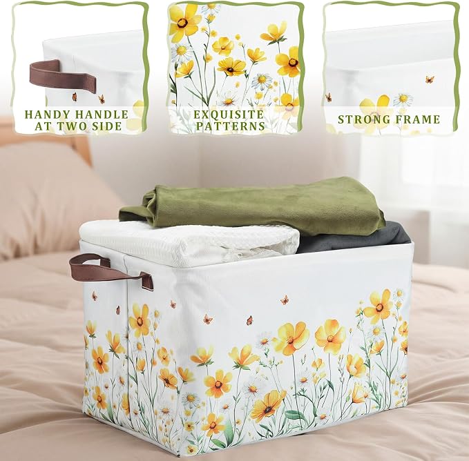 Fourluoo 6 Pack Floral Storage Basket with Handles Clothes Storage Basket Bin Foldable Box Bins Organizer for Closet Shelf Nursery Kid Room Book Toy Chest(6,Large) - Image 5