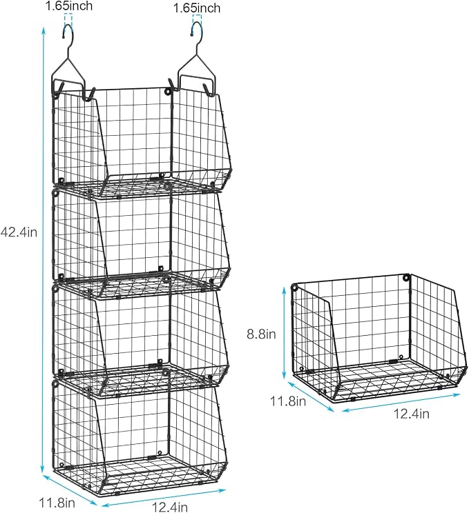 X-cosrack 4 Tier Hanging Closet Organizer Foldable Hanging Storage Basket | Freestanding Closet Organizers and Storage with 5 S Hook, Small Space Solution for Closet Laundry Room Patent-Black (11.8" D) - Image 5