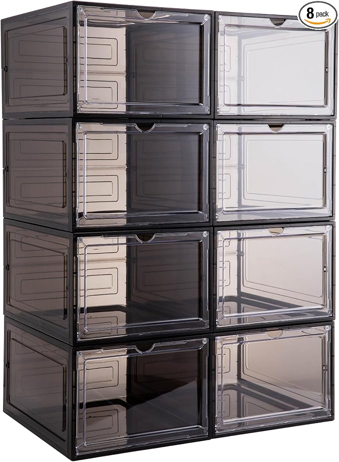 Attelite Upgrade Harder Solid Plastic Hat Organizer for Baseball Caps, 8 Pack Stackable Hat Storage Box with Clear Magnetic Door, Hat Rack(XL-Black) by Attelite
