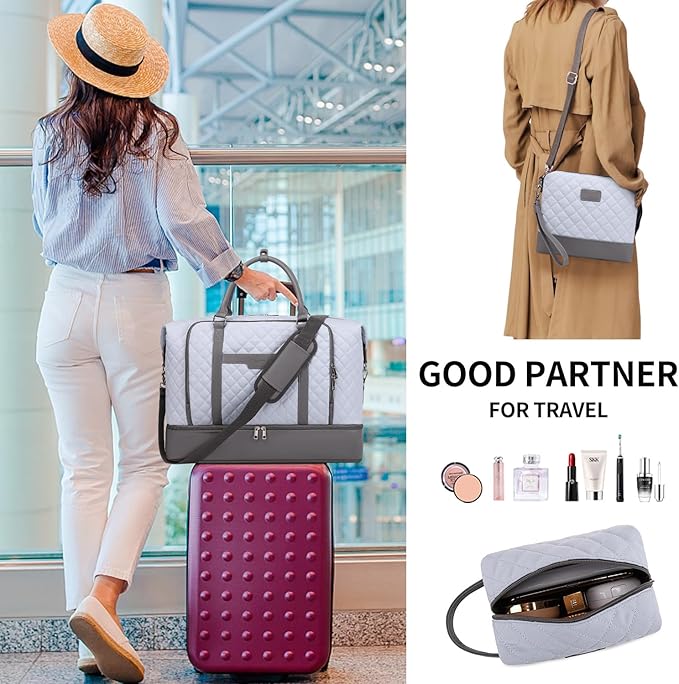 Weekender Bag, Large Travel Duffel Bag for Women, Carry on Overnight Bag with Shoe Compartment and Toiletry Bags - Image 3