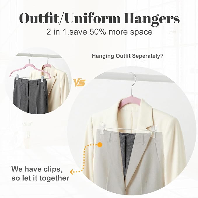 HOUSE DAY Velvet Skirt Hangers 24 Pack, Velvet Hangers with Clips- Pink | Space Saving Slim Velvet Pant Hangers, Heavy Duty Shorts Hangers, Non Slip Adjustable Clip Hangers for Pants, Skirts, Shorts - Image 5