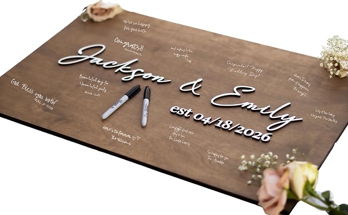 Personalized Last Name Guest Book, Unique Guest Book Sign, Custom Alternative Guest Book, Wooden Guest Book, Wedding Ceremony Guestbook Sign (Design 8) by Obsidian+Home+Creations