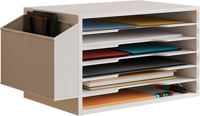 Unionly 12x18 Construction Paper Organizer,Large File Sorter for Office | 6-Tier Adjustable Literature Organizer,Large Wooden File Sorter with Side Pocket,Office Mailbox for Home,Classroom,Office by Unionly