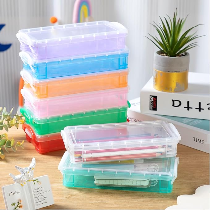 Gueevin 24 Pcs Large Capacity Plastic Pencil Box Clear Plastic Pencil Case Crayon Box with Snap Tight Lid Watercolor Pen Storage Brush Organizer Drawing Tools Container (Fresh Color) - Image 4