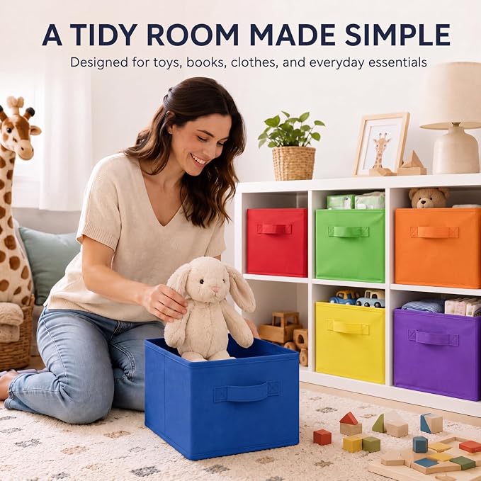 Yinder 6 Pcs Cube Storage Bin, Rainbow Colored 14''x10''x8'' Storage Cubes | Kids Classroom Decor, Colorful Bins Foldable Baskets for Playroom Nursery Organizer Fabric Boxes - Image 7