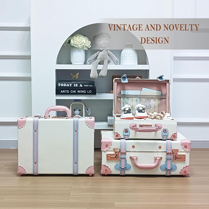 Unitravel Baby Keepsake Case, Handmade Memory Storage Box, Newborn Keepsake Box, Vintage Suitcase for Baby Shower, Baptism, Naming Ceremony or Birthday (cream white, 13") - Image 5