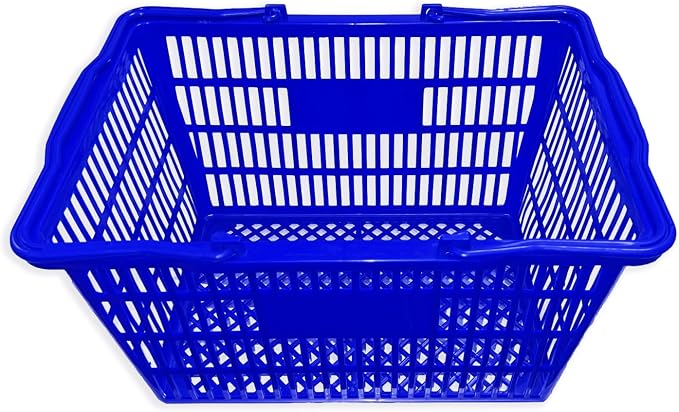 Stackable Plastic Shopping Baskets, Red and Blue, Easy-Grip Handles for Grocery, Retail, Liquor Stores, Home Use (6-pack, Blue) - Image 4