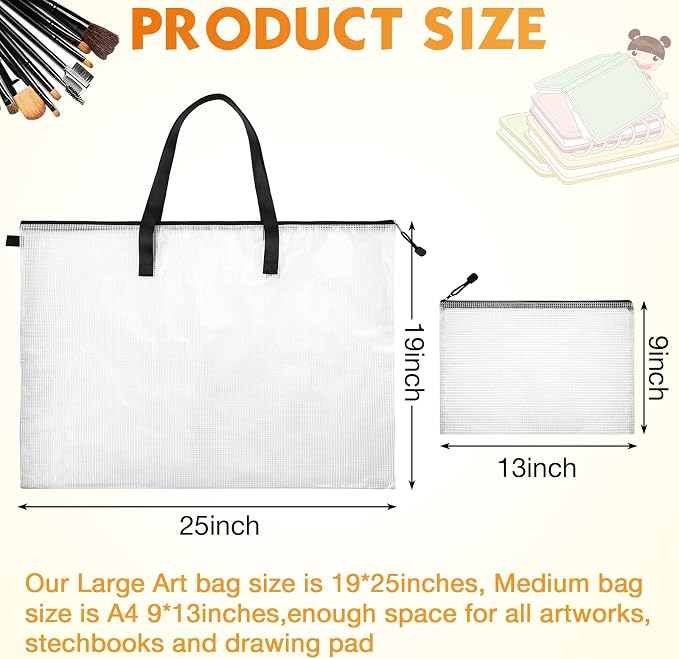 20 Pcs Art Portfolio Bag, 19'' x 25'' Clear Portfolio Folder for Artwork with Zipper and Handle A4 Pencil Bag 9'' x 13'' Plastic Mesh Zipper Pouch for Large Posters Artwork Bulletin Boards Painting - Image 2