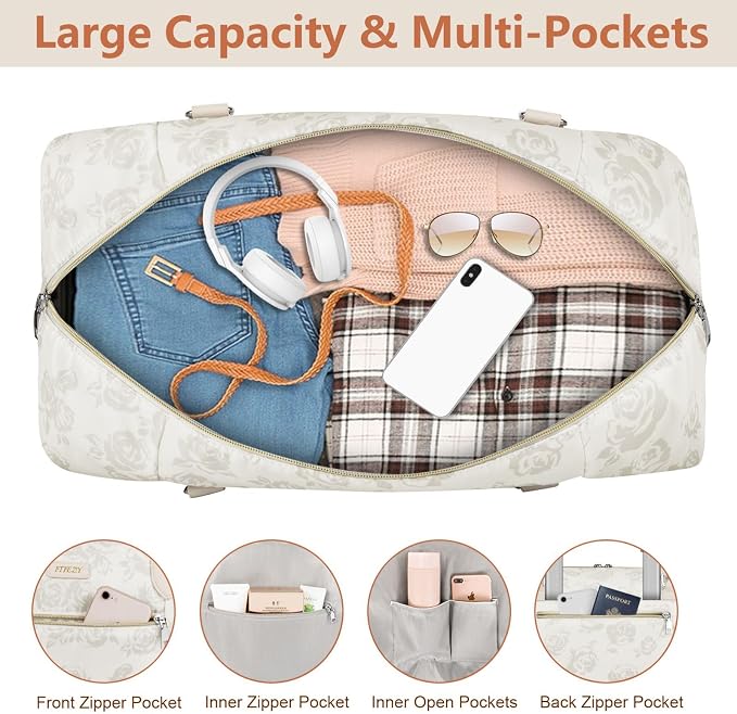 ITIEZY Weekender Bag for Women 21.5" Travel Duffel Large Carry On Bag 3PCS | Nylon Duffel Bag with Waterproof Shoe Compartment, Crossbody Bag and Toiletry Bag, Travel Weekend Hospital Overnight Gym Bag - Image 4