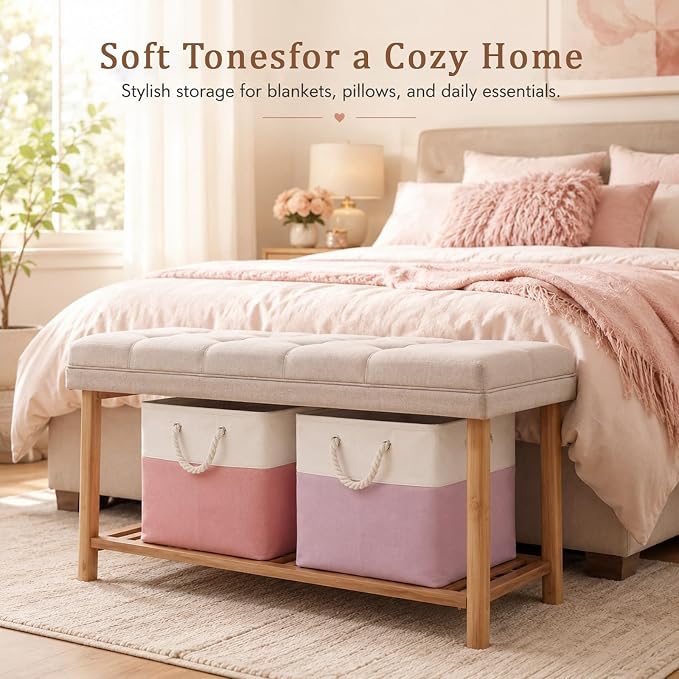 6 Pack 13x13 Inch Cube Storage Bins Fabric Square Cube Baskets, Light Pink | Light Pink Foldable Fabric Organizer with Handles, Home Closet Bin for Shelves, Durable Cube Baskets Bulk for Home Storage - Image 6