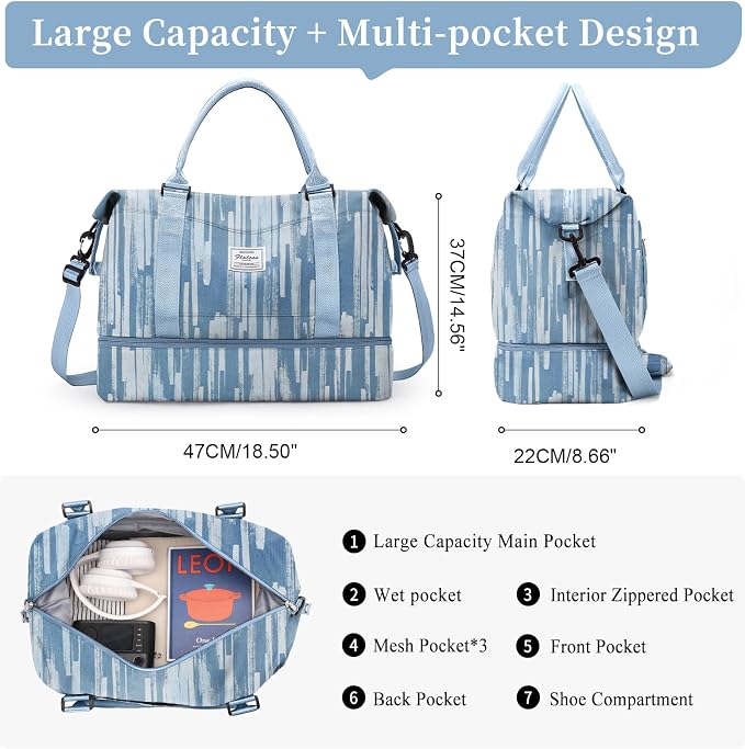 Weekender Bags for Women, Personal Item Travel Bag with Shoes Compartment | Overnight Travel Duffel Bag with Toiletry Bag, Airplane Friendly Carry-On Bag - Image 3