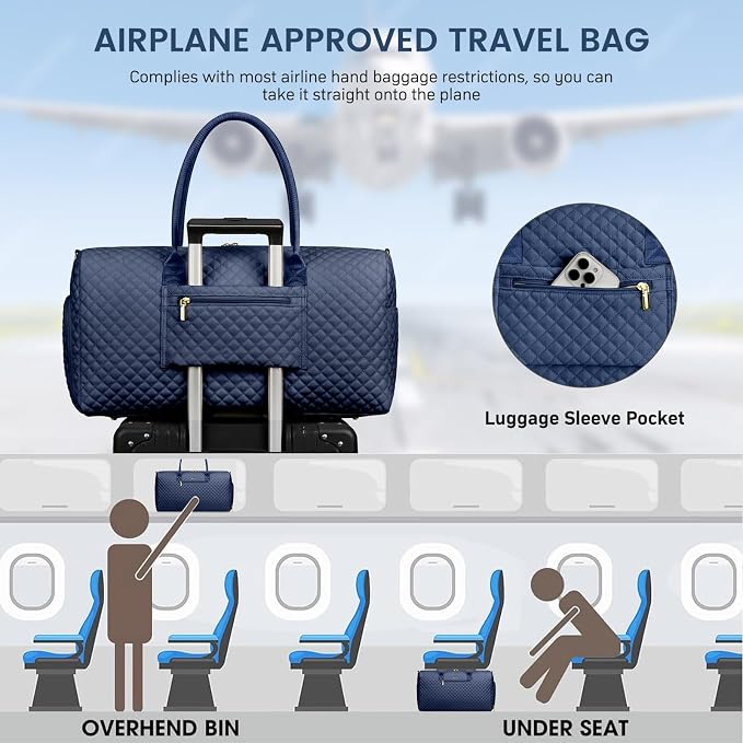 Women Weekender Travel Duffle Bag: Travel Duffel Overnight Bags with Shoe Compartment Large Carry on Tote with Toiletry Bag Weekend Traveling Yoga Gym Hospital Bag for Women with Wet Pocket Blue - Image 4