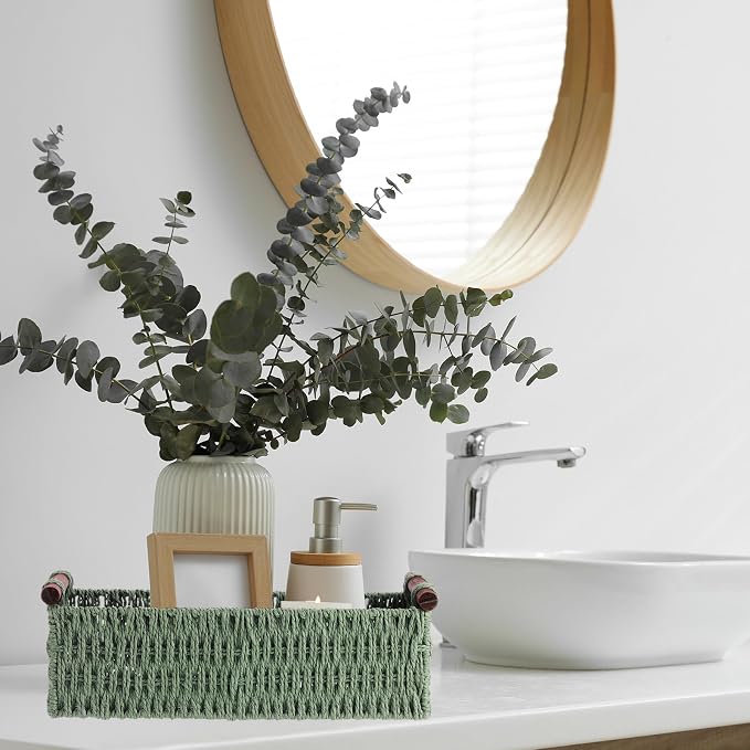 Boao 3 Pcs Boho Storage Wicker Baskets Handmade Woven Decorative Paper Rope Baskets for Organizing with Handle Countertop Toilet Paper Storage Container for Toilet Tank Top - Image 4