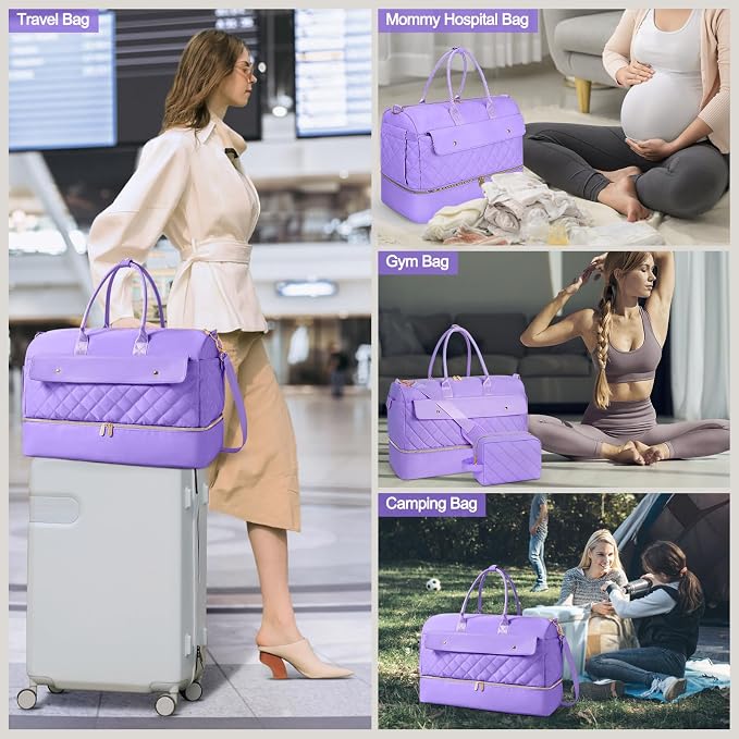 Weekender Bags for Women, Large Travel Duffel Bag with Shoe Compartment, Carry on Overnight Bag with Toiletry Makeup Bag, Gym Duffel Bag for Travel Gym Camping Hospital, Purple - Image 7