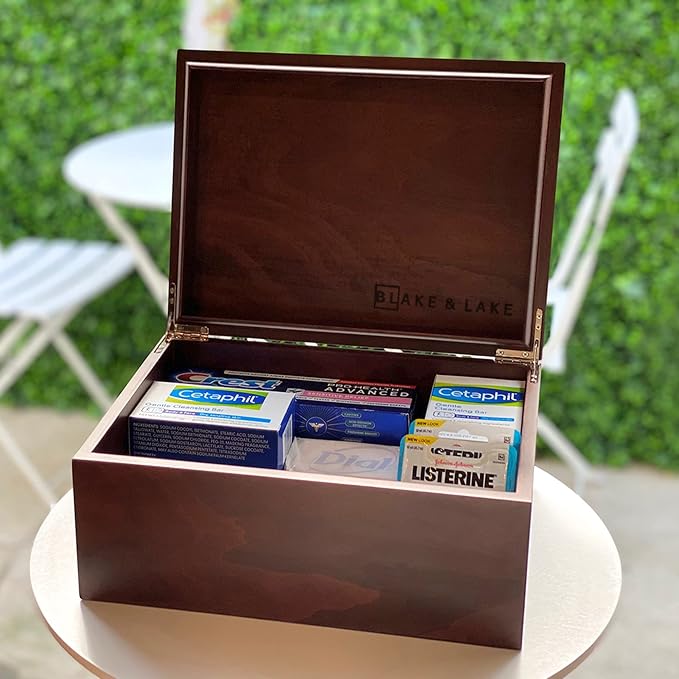 Blake & Lake Large Box with Hinged Lid - Wood Storage Box with Lid - Wooden Keepsake Decorative boxes with lids (Dark Oak) - Image 8