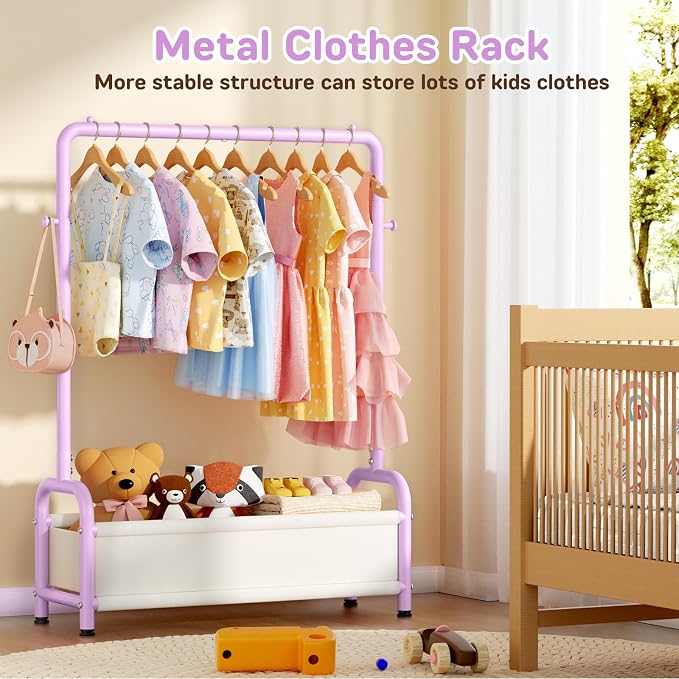 Kids Clothing Rack with Storage Shelf, Kids Dress Up Storage | for Coats, Small Baby Garment Rack for Hanging Clothes, Toddler Wardrobe Closet Organizer (Purple, Classic) - Image 3