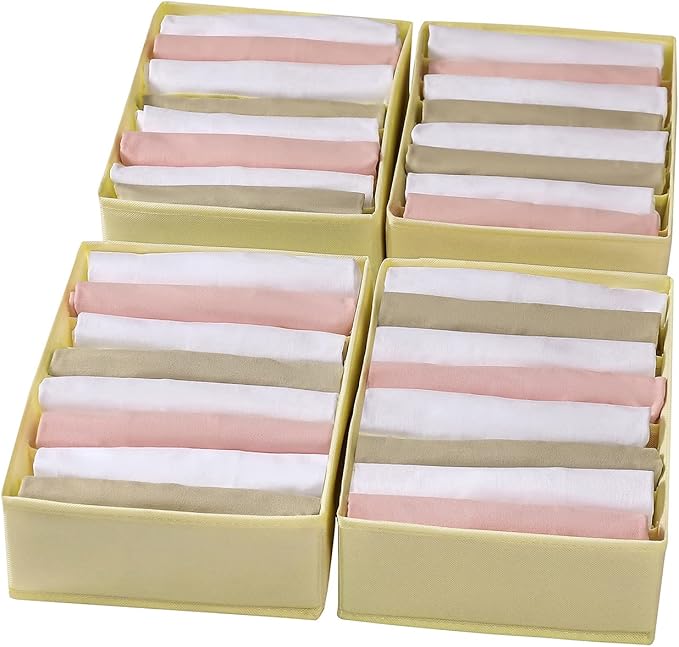 4 Packs T-shirt Drawer Organizers for Clothing,8 Grids Compartment Wardrobe Storage Box, Washable Clothes Organizer for Folded Clothes, Legging, Silk Scarve-Beige by Coorganisers