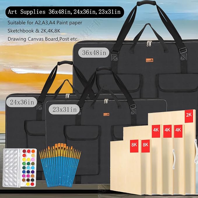 TreochtFUN Art Portfolio Bag 36 x 48 in - Waterproof Artist Carrying Case | Soft Side Sturdy with Strap, Heavy Duty Storage for Artwork Drawing Canvas Poster,(Black) - Image 5