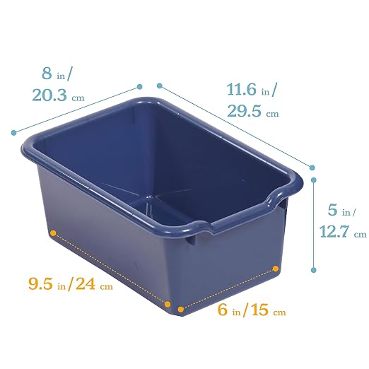ECR4Kids Scoop Front Storage Bins, Multipurpose Organization, Navy, 25-Piece | Durable plastic, GREENGUARD Gold Certified, 1.2 gallon capacity, lightweight & nestable, built-in handle, classroom/home use - Image 2