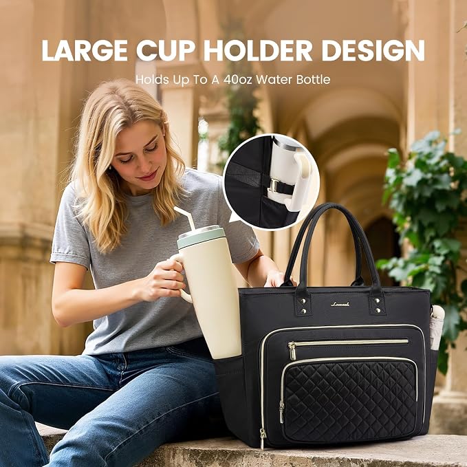 LOVEVOOK Teacher Tote Bag for Women Work, Laptop Bag Work Tote Bag Nurse Bags With Large Cup Holder, Professional Computer Briefcase Business Large Purses Handbag, Diaper Bag Mother Gift, Black - Image 5