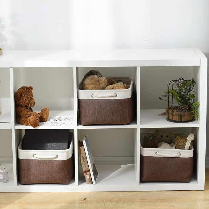 Large Storage Baskets for Shelves, Fabric Baskets for Organizing, Collapsible Storage Bins for Closet, Nursery, Clothes, Home & Office [3-Pack, White&Brown] - Image 7