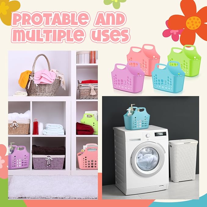 Nuogo 20 Pack Plastic Baskets with Handles Portable Shower Caddy Storage Baskets Assorted Multicolor Reusable Caddy tote Organizer Bin for Bathroom Dorm Communal Showers Kitchen, 10.6" x 6" x 10" - Image 4