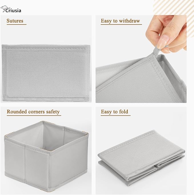26 Pack Drawer Organizer for Clothes, Foldable Dresser Dividers with 3 Sizes, Fabric Storage Bins – Gray - Image 5
