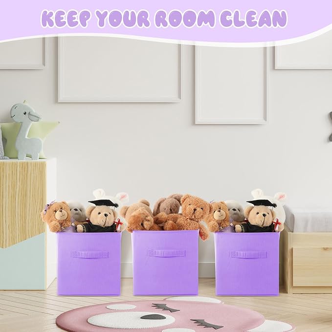 Yinder 12 Pcs Cube Storage Bin Purple 10.5''x10.5''x11'' Storage Bins for Playroom Decor Colorful Bins for Kids Foldable Baskets for Nursery Organizer Boxes Fabric Boxes - Image 5