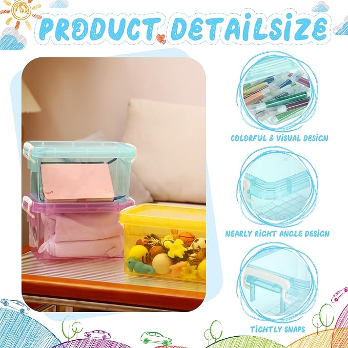 6 Pack Colorful Plastic Storage Bins with Lids 4 Quart Small Storage Latch Box Stackable and Nestable Clear Organizer Bins with Latching Handle and Buckle for Organizing(Colorful) - Image 3