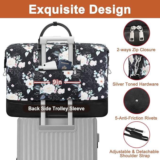 TIBES Travel Weekender Bag for Women, Overnight Bag with Shoe Compartment | 3PCS Large Travel Duffel Bag for Gym, Travel, Hospital, Business Trip, Carry On Tote, Wet & Dry Separation, Water Resistant - Image 5