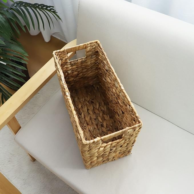 YAHUAN Natural Water Hyacinth Storage Basket with Built-in Handles Stair Basket Magazine Basket Large Wicker Baskets for storage Home Organizing Laundry (Water Hyacinth) - Image 4