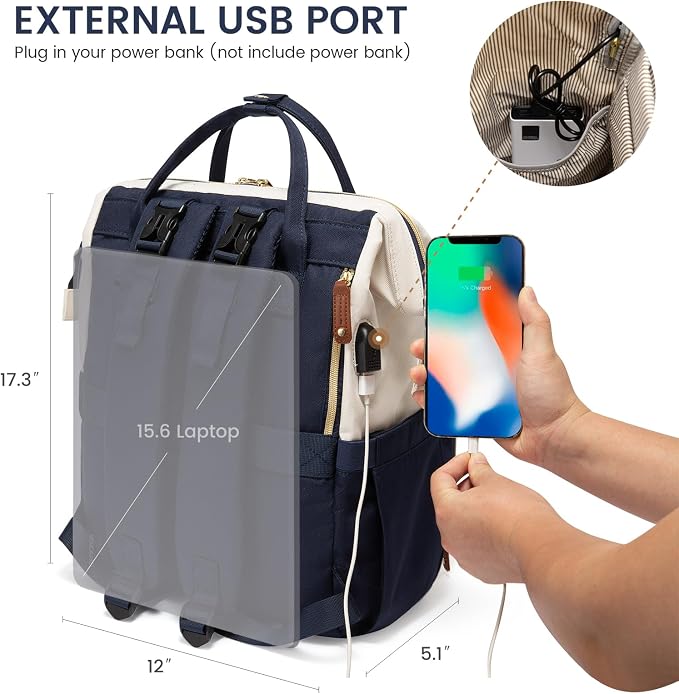 LOVEVOOK Diaper Bag Backpack, Baby Bag with Changing Station, Large Diaper Backpack for Mom Dads, Waterproof Leather Mommy Bag for Boy and Girl, Travel Essential Baby Shower, Navy Blue-Beige - Image 5