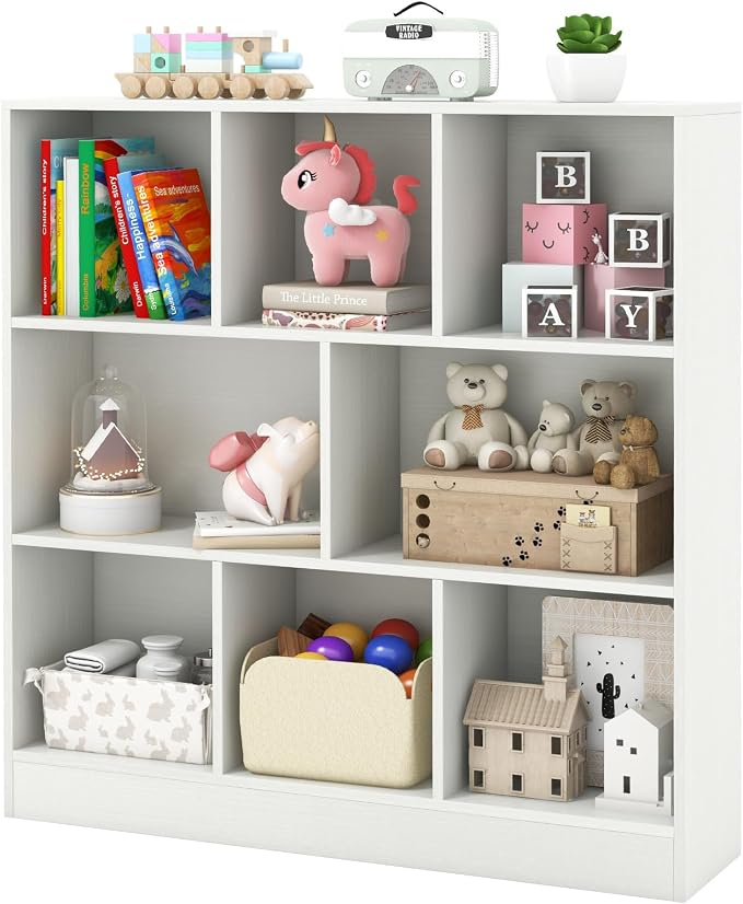 HONEY JOY Kids Toy Storage Organizer, 8-Section Wooden Floor Storage Cabinet, 41” Daycare Toy Chest, 3-Tier Kids Display Bookshelf for Classroom, Playroom & Nursery, Kindergarten (White) by HONEYJOY