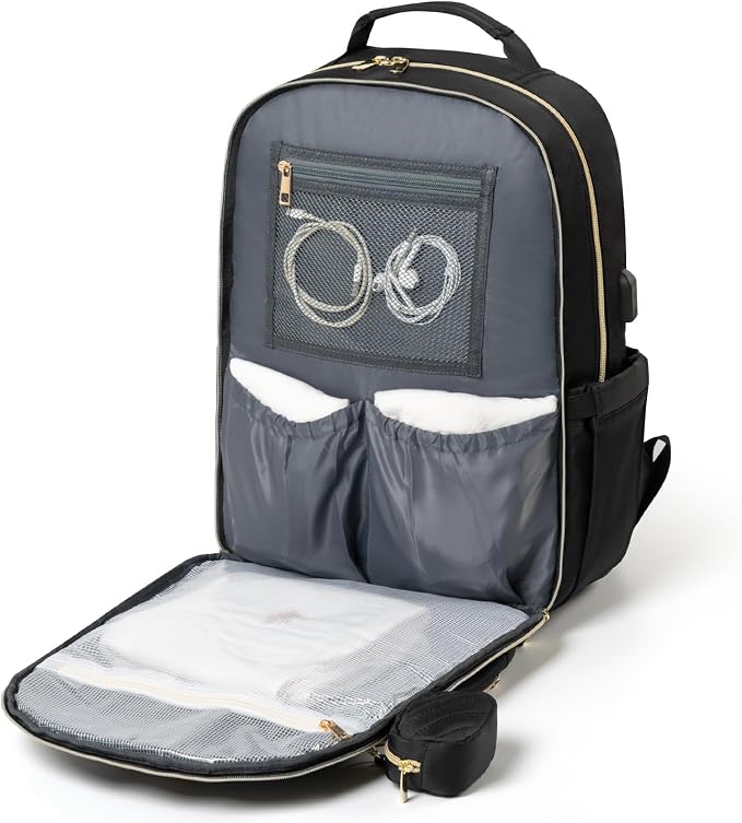 Diaper Bag Backpack, Quilted Baby Bag with Changing Pad & Stroller Straps & Pacifier Case, Large Travel Diaper Bags for Mom Dad, Black - Image 7