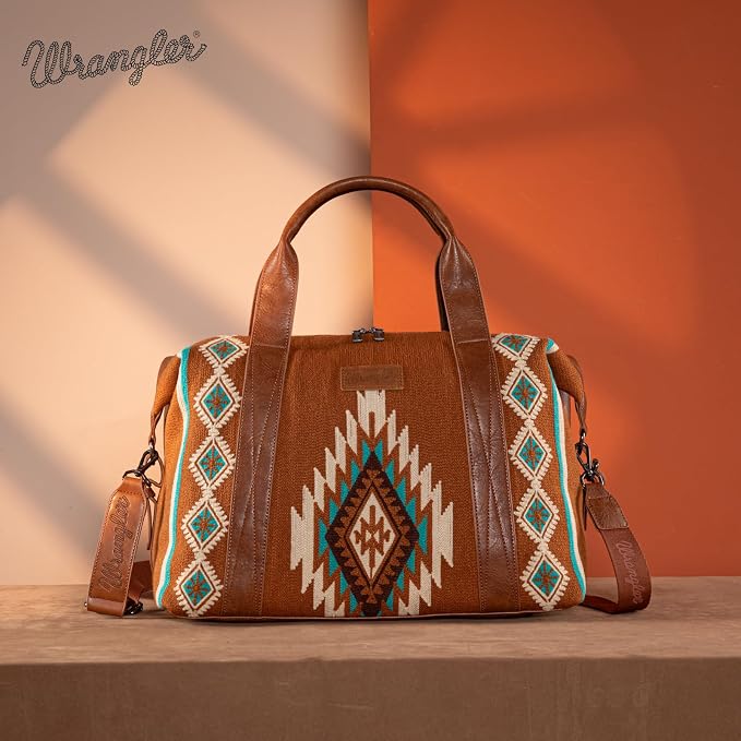 Wrangler Duffel Bag for Women Large Travel Weekender Bag Tapestry Designer Carry On Bags, Brown - Image 4