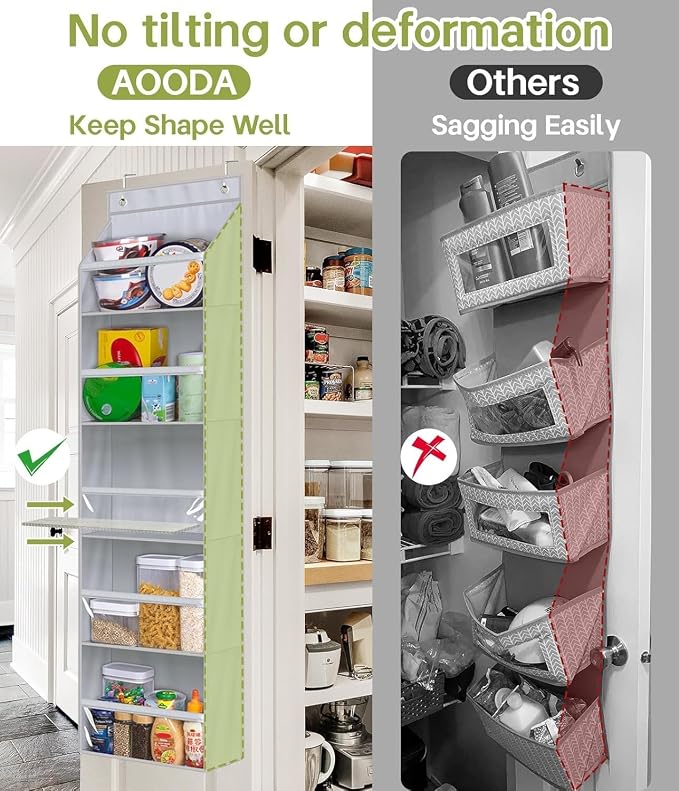 AOODA Over the Door Organizer, Large Capacity Closet Door Hanging Organizer, Clear Deep Pockets Baby Storage for Nursery, Bathroom, Bedroom, Pantry, Diapers (Grey) - Image 3