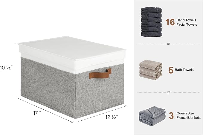 StorageWorks Fabric Storage Bins with Lids, Closet Storage Bins | Lidded Dust-proof, Easy Pull Handles, Foldable, Stackable, Ideal for Clothes Blanket Towel, Jumbo, Gray and White, 3-Pack - Image 2