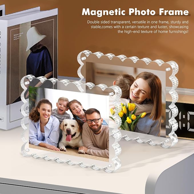 Chivalral 5x7 Magnetic Acrylic Frames 3 Pack,10+10mm Desktop Displays | Patented scalloped edge design,double-sided view,vertical/horizontal display,for home,office,exhibition Holiday Gift Set - Image 2
